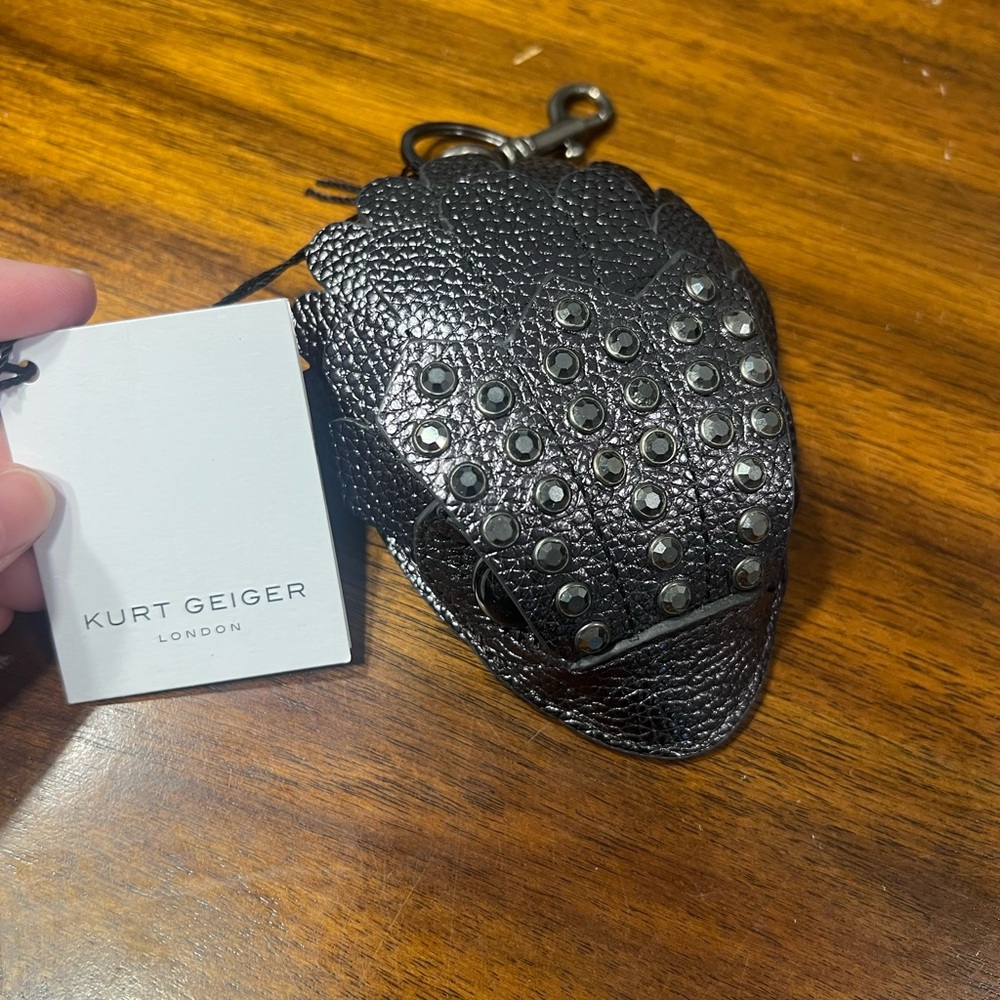 Kurt Geiger Black Studded Leather Keychain Pouch